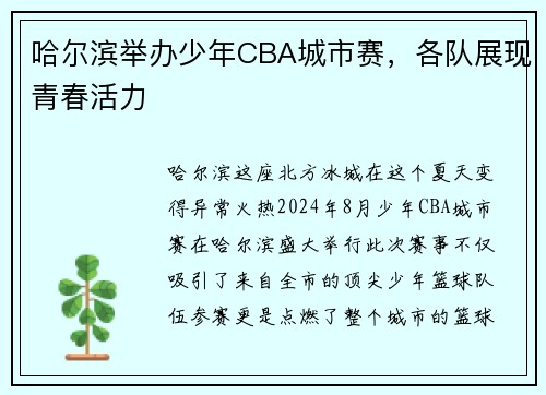 哈尔滨举办少年CBA城市赛，各队展现青春活力